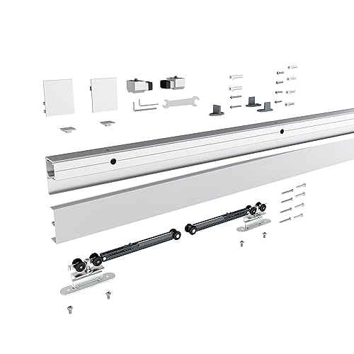 JUBEST 6FT Sliding Barn Door Track Kit, Aluminium Box Rail Wall Mounted Hidden Barn Door Hardware Kit, for Various Modern Doors, Easy to Install