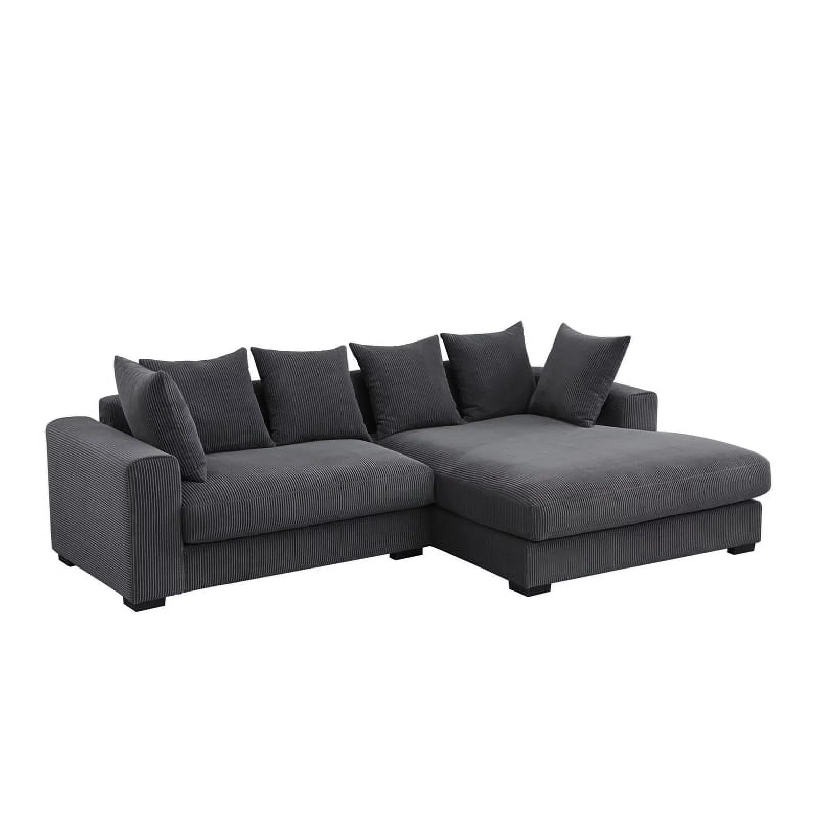 3 - Piece Upholstered Corduroy  Sectional Sofa With Chaise- Dark Gray