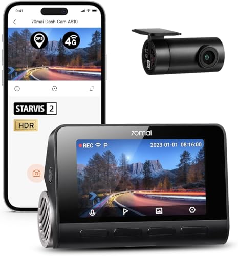 70mai A810 4K Dash Cam Front and Rear, Dual Dash Camera for Cars with Starvis 2 HDR Night Vision, 4G LTE Support, ADAS, Built in GPS & WiFi