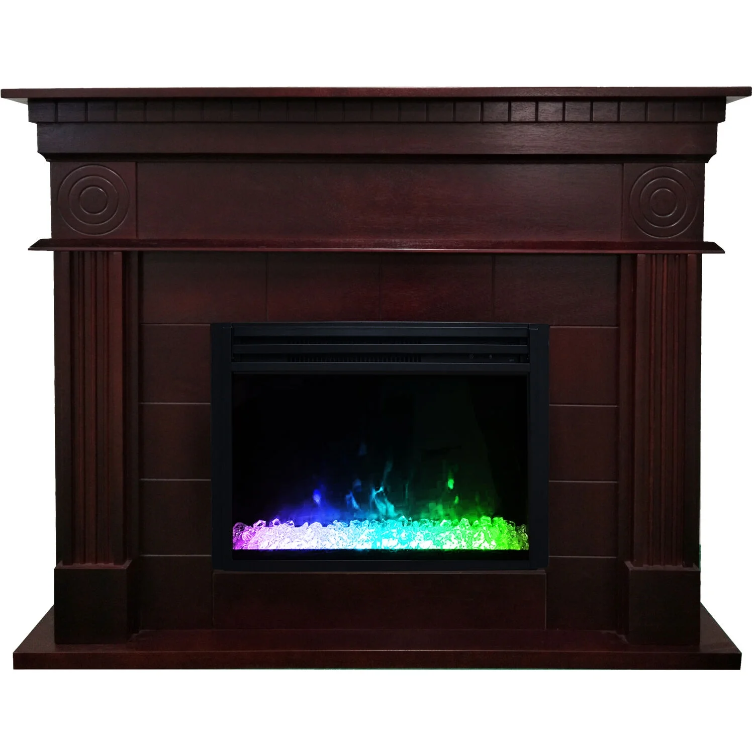 Cambridge 48"x14"x38" Traditional Shelby Electric Fireplace Mantel with Remote Control, Enhanced, Deep Crystal Insert with Color Changing LED Lights