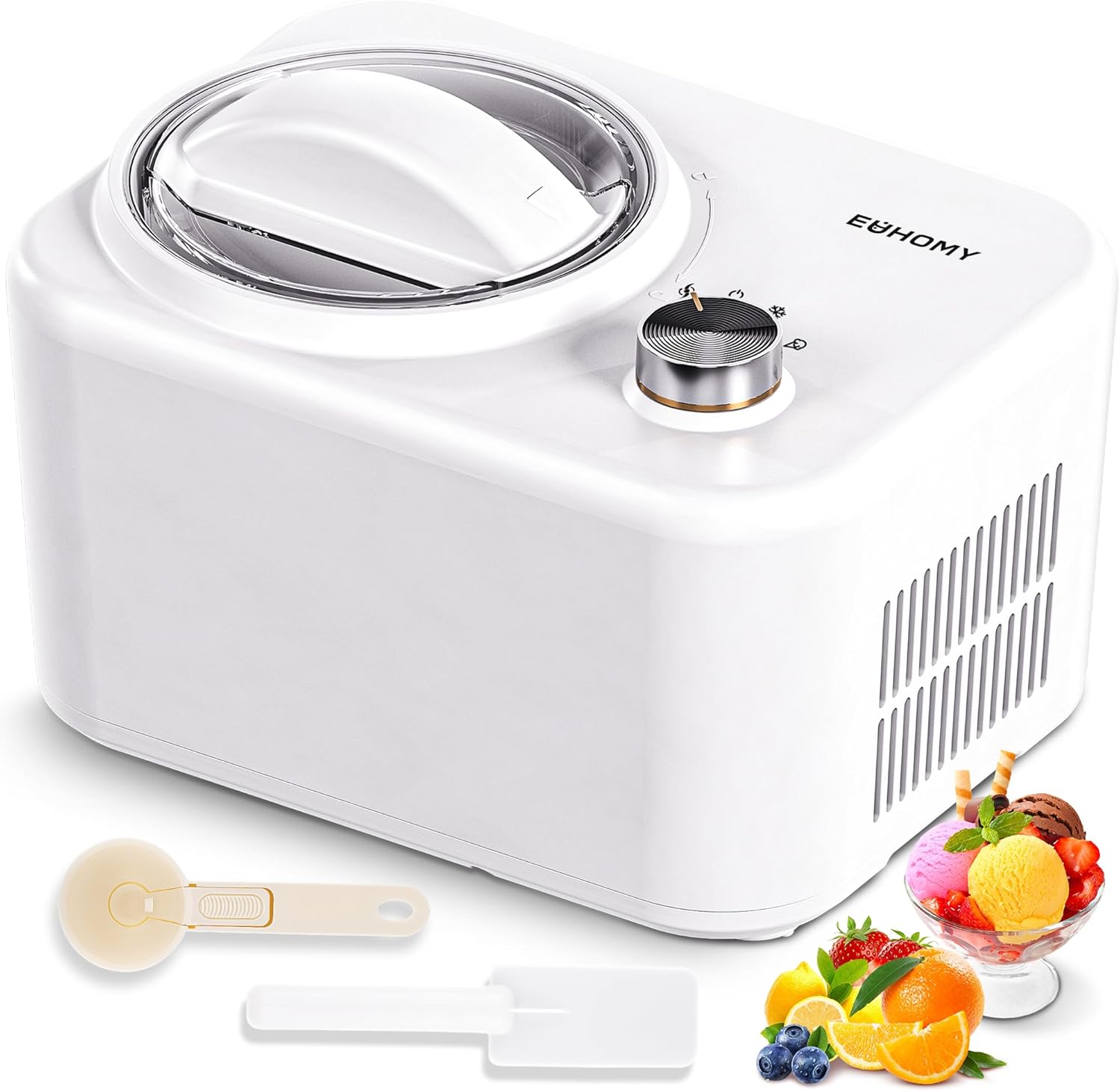 EUHOMY 1 Quart Auto Ice Cream Maker with Compressor, No Pre-freezing, 3 Modes Gelato Maker, Keep Cool Function, Easy-to-Clean