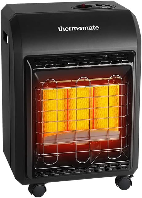 Propane Heater, thermomate 18,000 BTU Portable LP Gas Heater with 3 Power Settings, Mobile Radiant Cabinet LP Heater with Gas Regulator and Hose