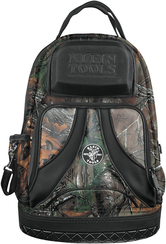 Klein Tools 55421BP14CAMO Tool Bag Backpack, Heavy Duty Tradesman Pro Tool Organizer / Tool Carrier has 39 Pockets, Molded Base, Camo Design