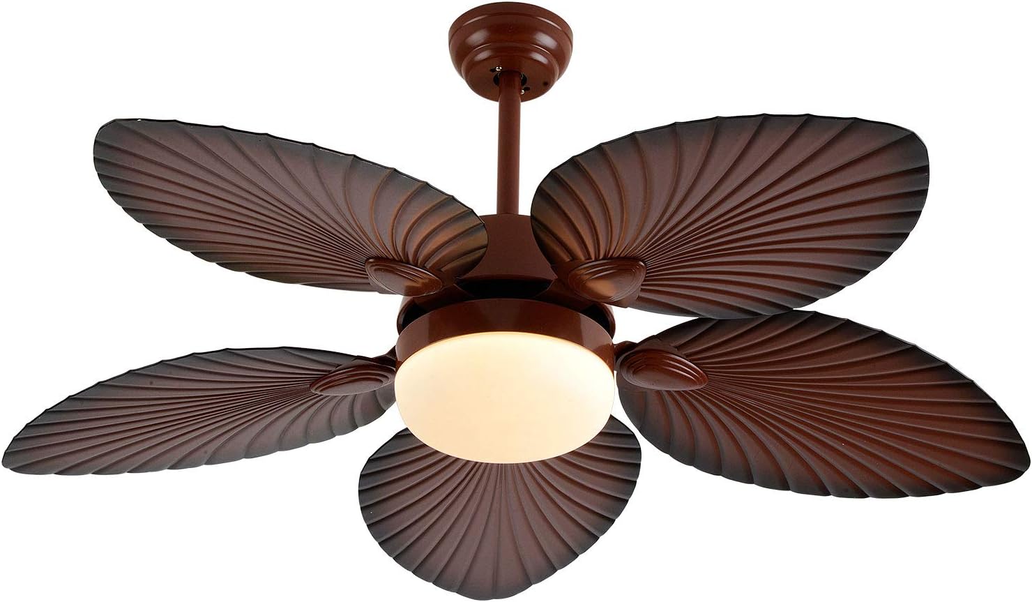 Tropical Ceiling Fans with LED Light 52 Inch Palm Leaf Fanlight 5 ABS Palm Blades 3-Speed&3 Color Changes Chandelier Lighting Fixture w/Remote for