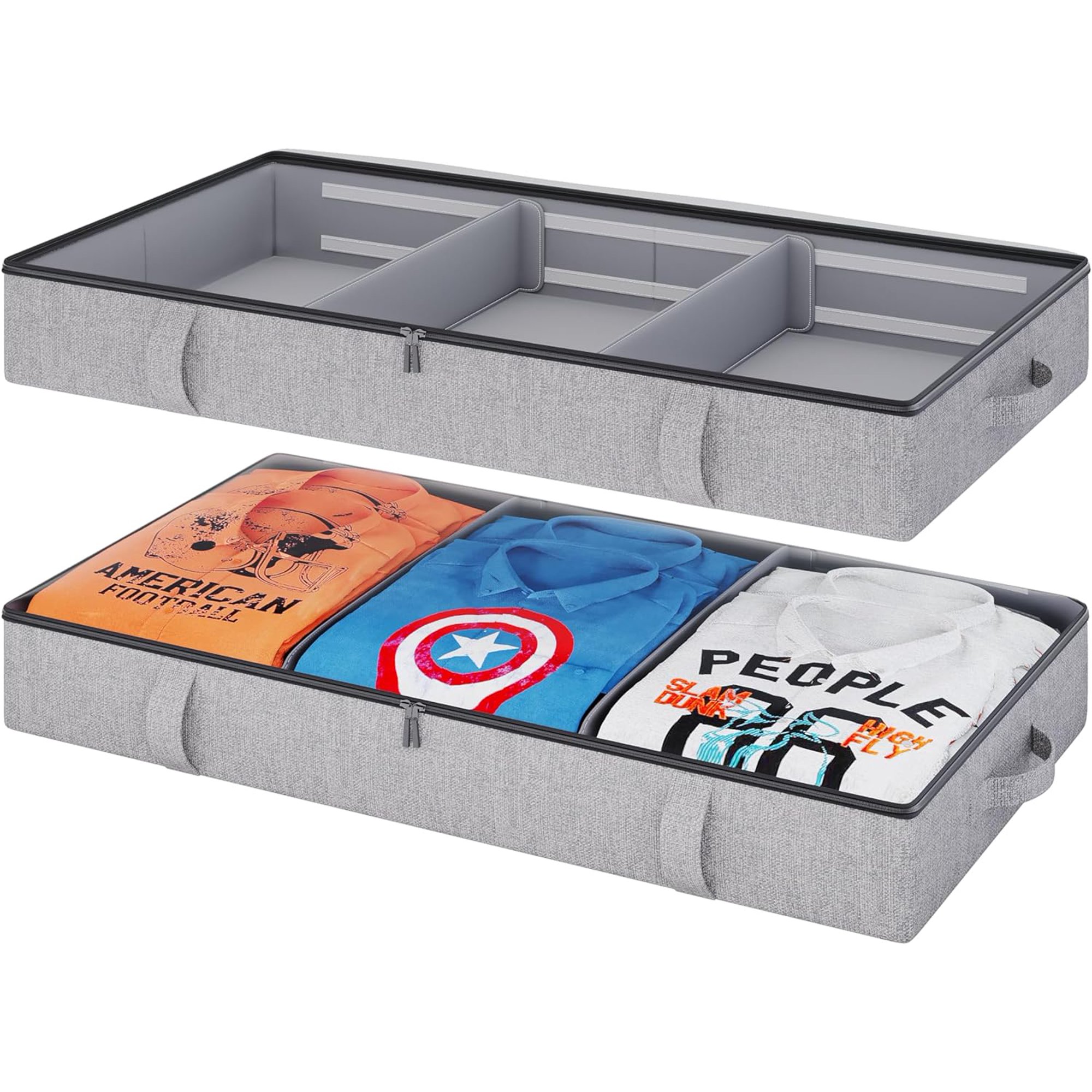 Under Bed Storage, 2 Pack Under Bed Storage Containers with Dividers, Firm Sides, Strong Zipper, 3 Reinforced Handles