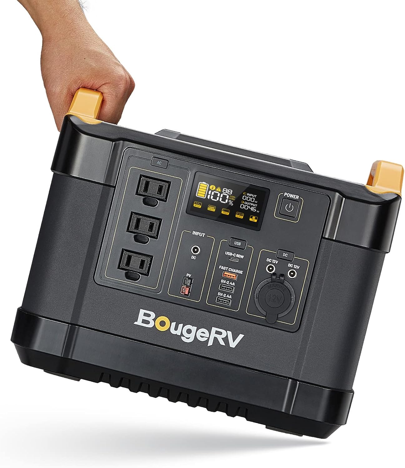 BougeRV Portable Power Station 1200W: 1100Wh Solar Generator, Lithium Battery Backup Power Supply, 3x110V/1200W Pure Sine Wave AC Outlet for Outdoor