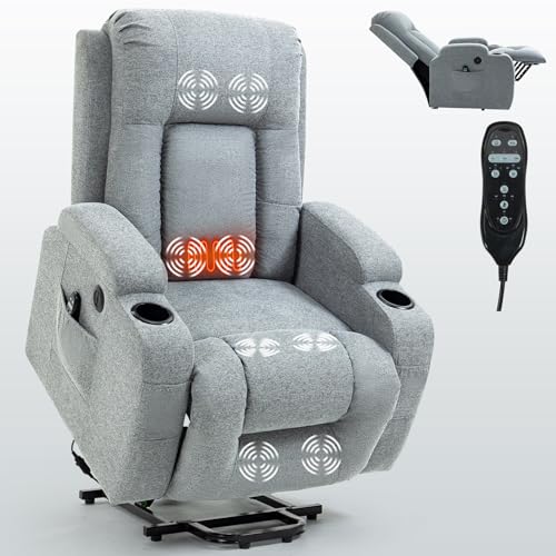 Power Lift Recliner Chair with USB Charging Port, 2 Cup Holders, Side Pockets, Waist Heating 8 Point Massage Chair