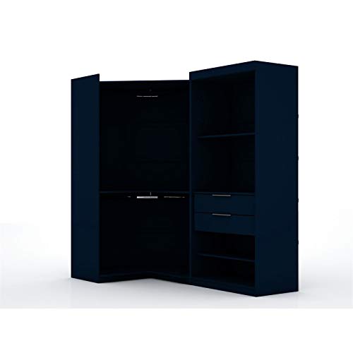 Manhattan Comfort Mulberry 2.0 Corner Wardrobe Closet with Drawers, Hanging Rods and Adjustable Shelves