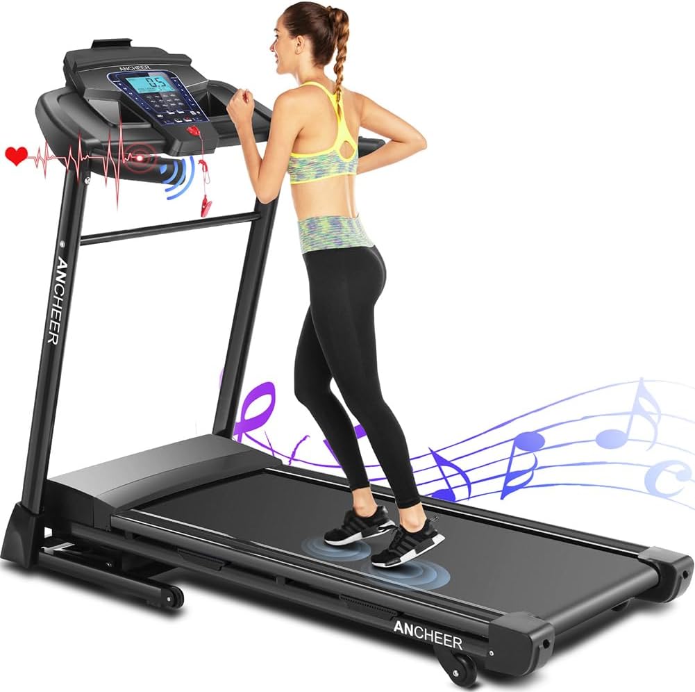 ANCHEER 3.25HP Treadmill with Auto Incline 15%,300lb Capacity APP Folding Treadmills for Home