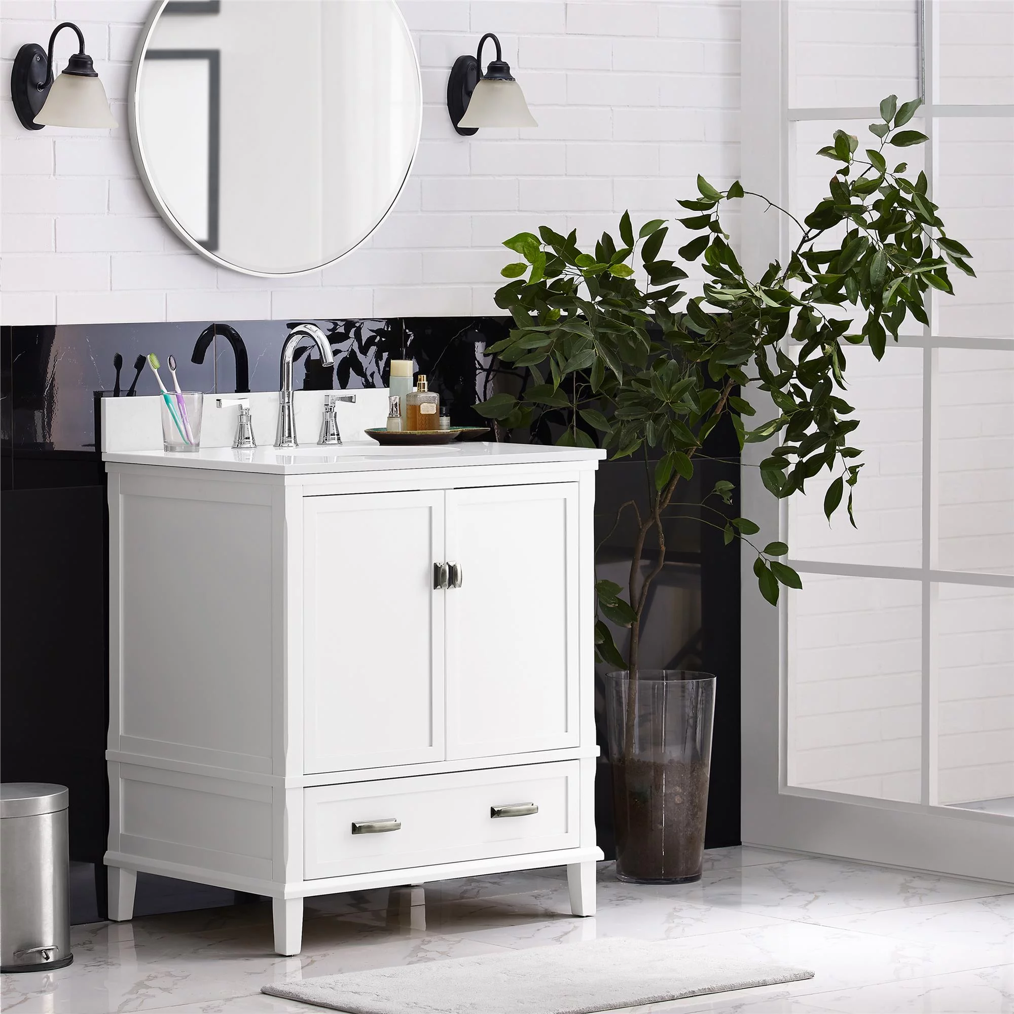 DHP Otum 30 Inch Bathroom Vanity with Sink, White Wood