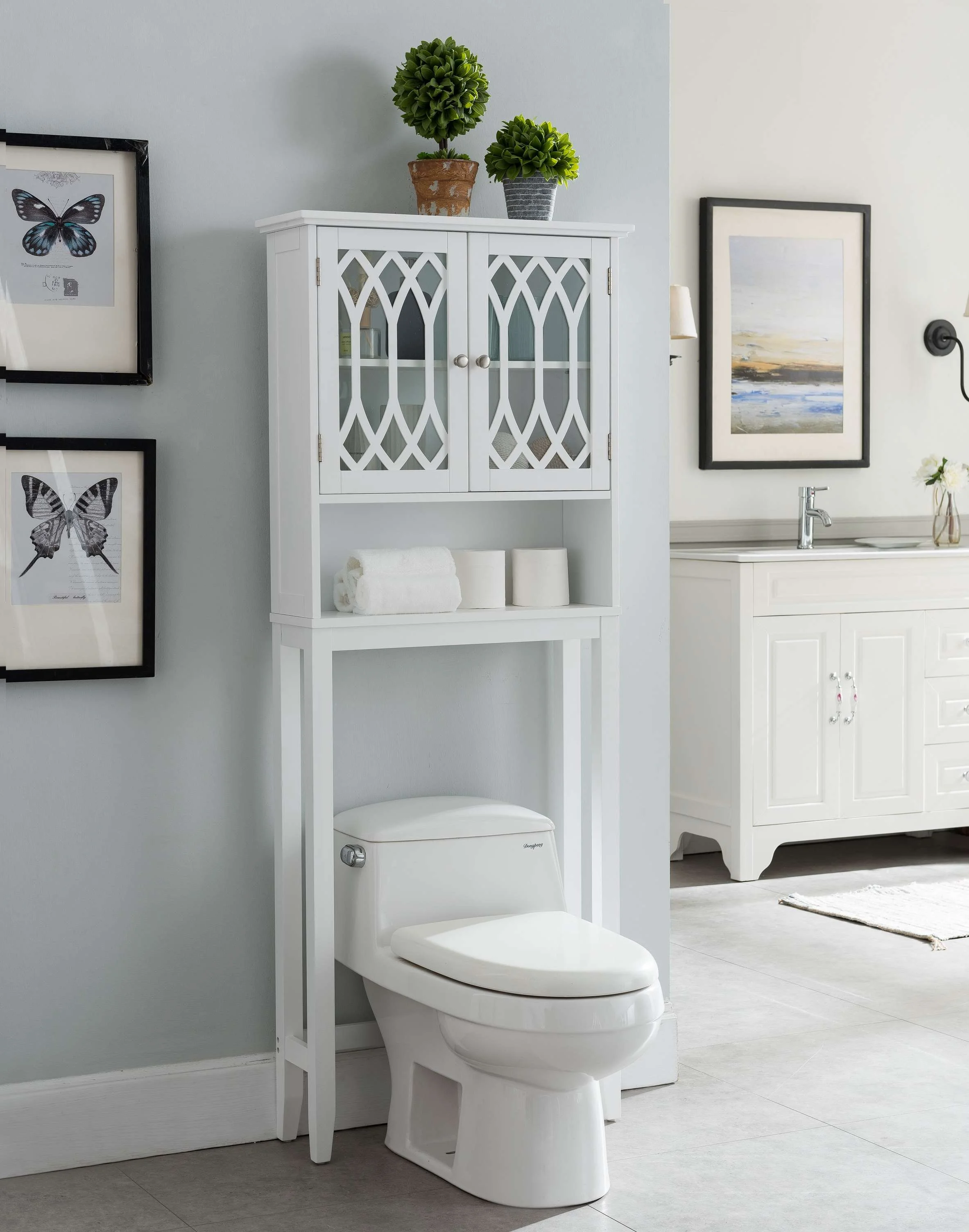 Kings Brand Furniture Over the Toilet Bathroom Storage Cabinet Space Saver, White