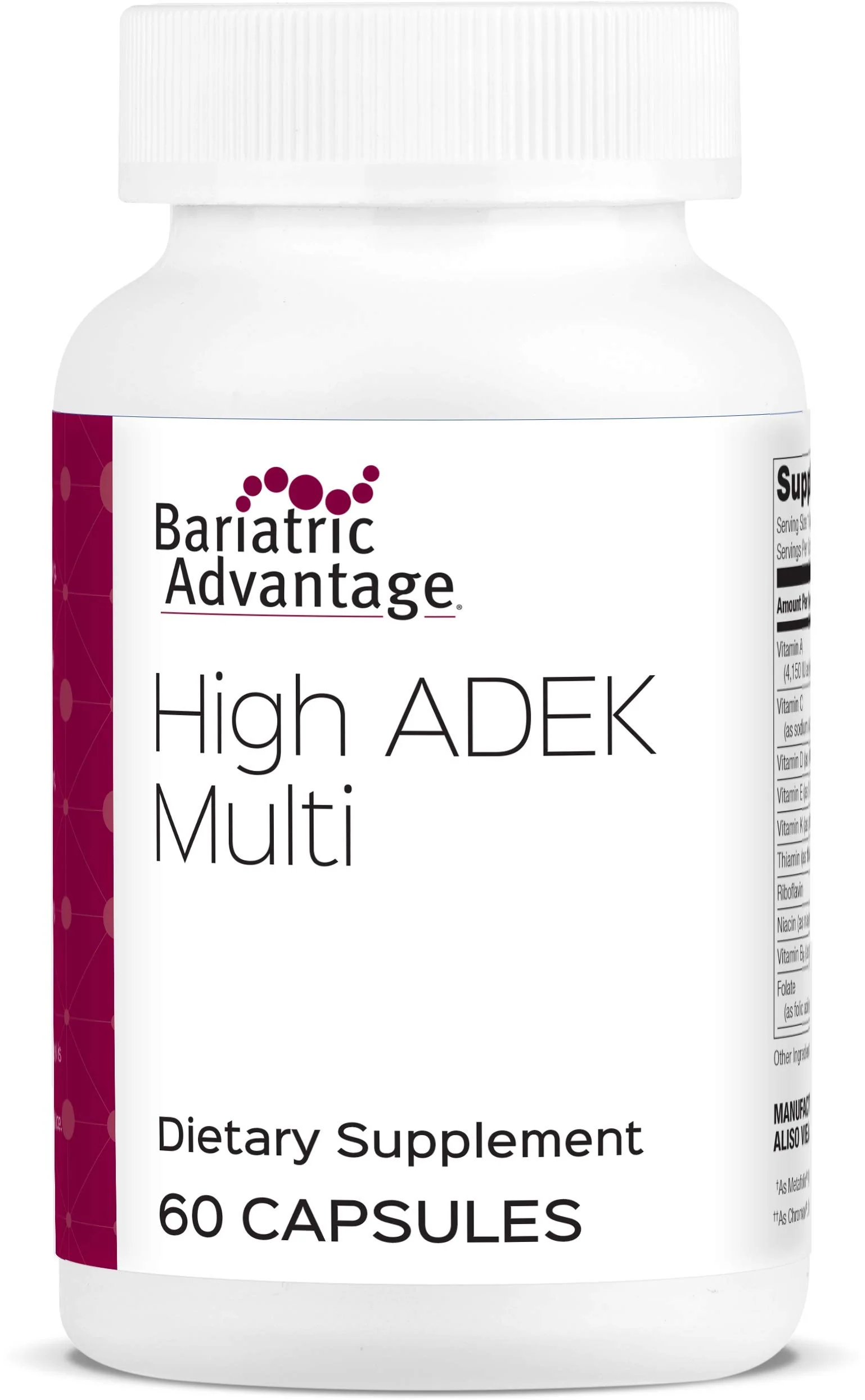 Bariatric Advantage High-ADEK Multi C Multivitamin Supplement with Vitamins A, D, E, K & Trace Minerals C 60 Capsules - Kansas Nuitrition - HNZSDS