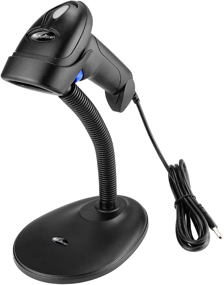 Handheld USB QR Barcode Scanner, NetumScan Wired Automatic 1D 2D Image Bar Code Reader with Adjustable Stand for Store, Supermarket