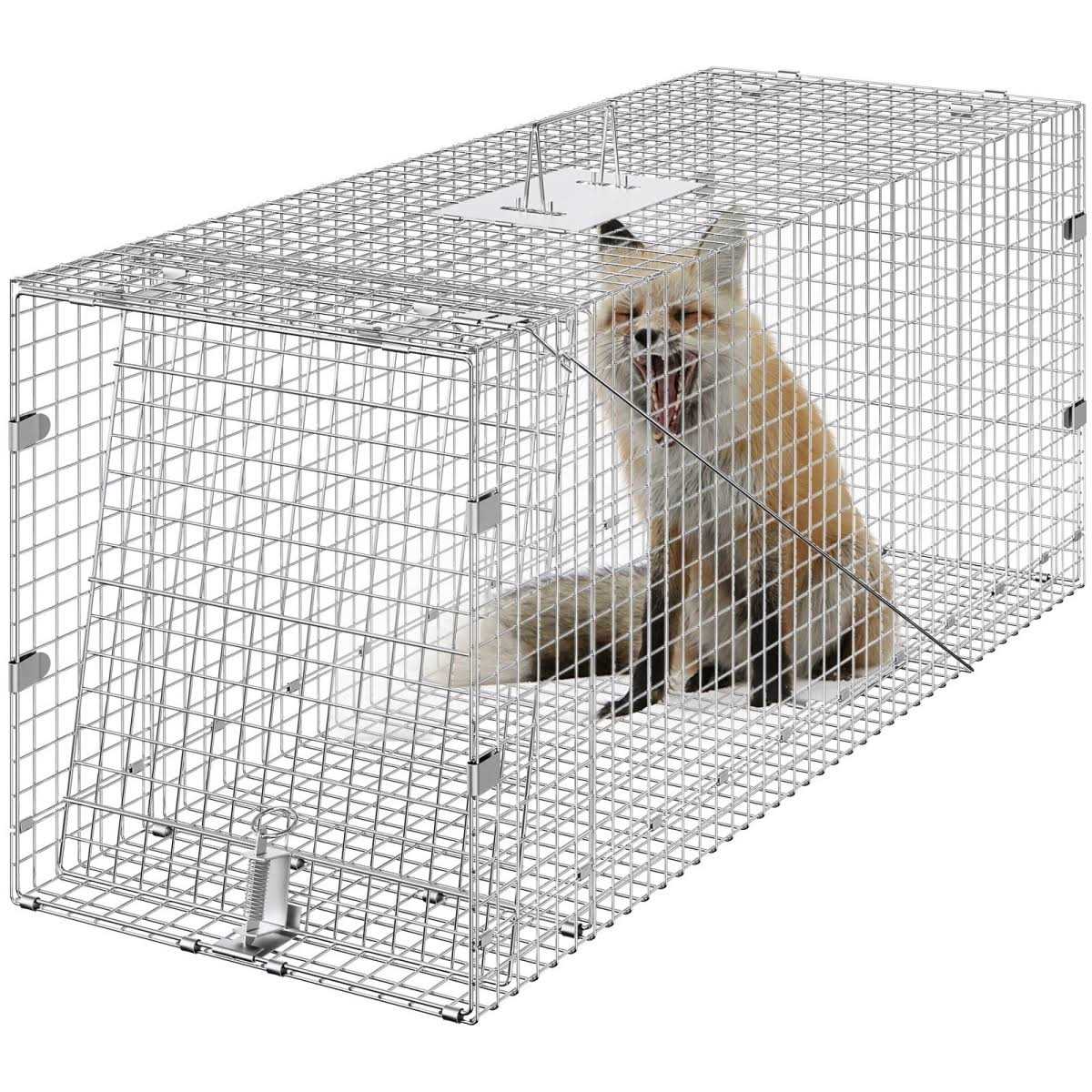 VEVOR Live Animal Cage Trap 42 x 16 x 18 Humane Cat Trap Galvanized Iron YBL42YC00000NH9IXV0 - Sports Supplies Online Store