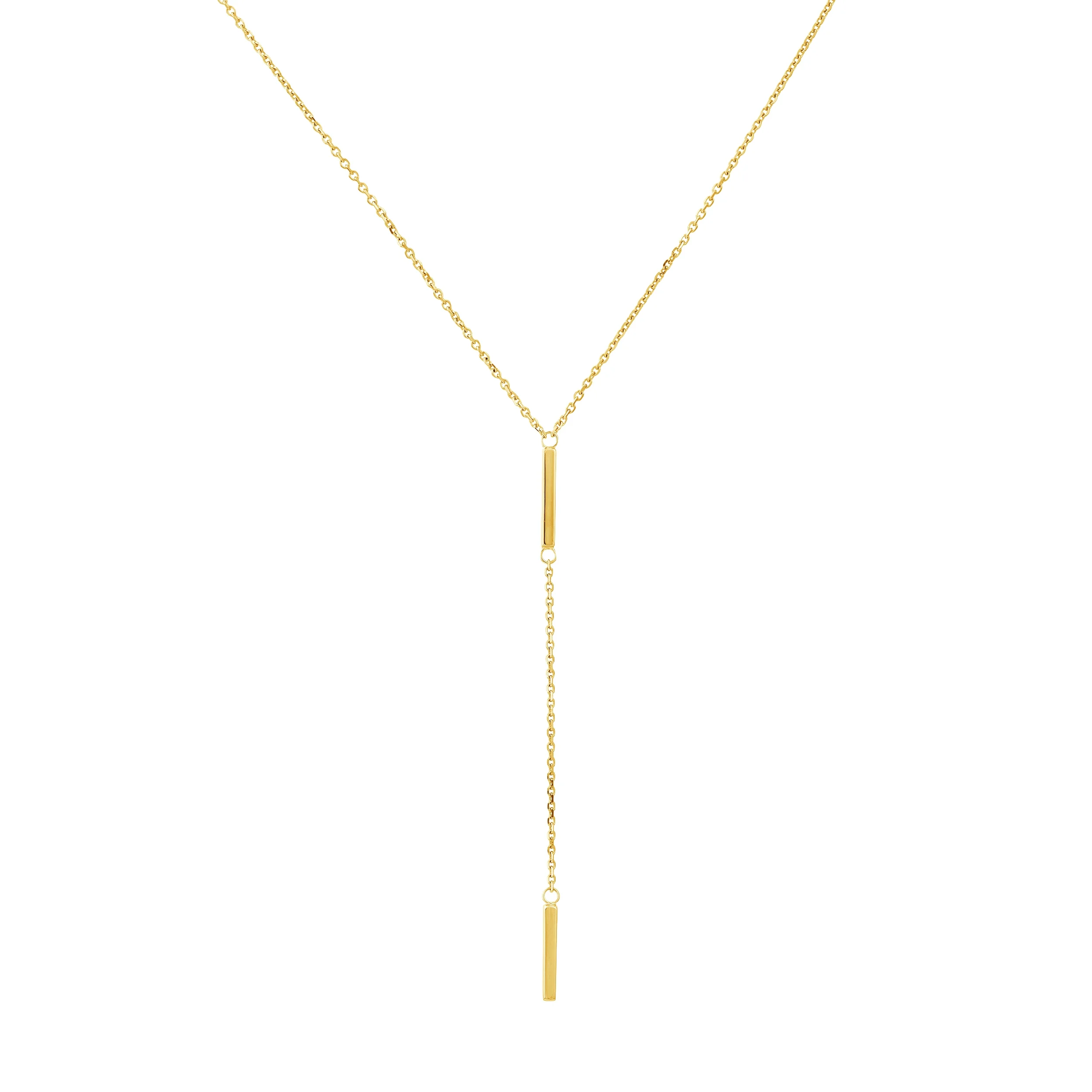 SZUL Women's 14K Solid Yellow Gold Double Bar Drop Necklace