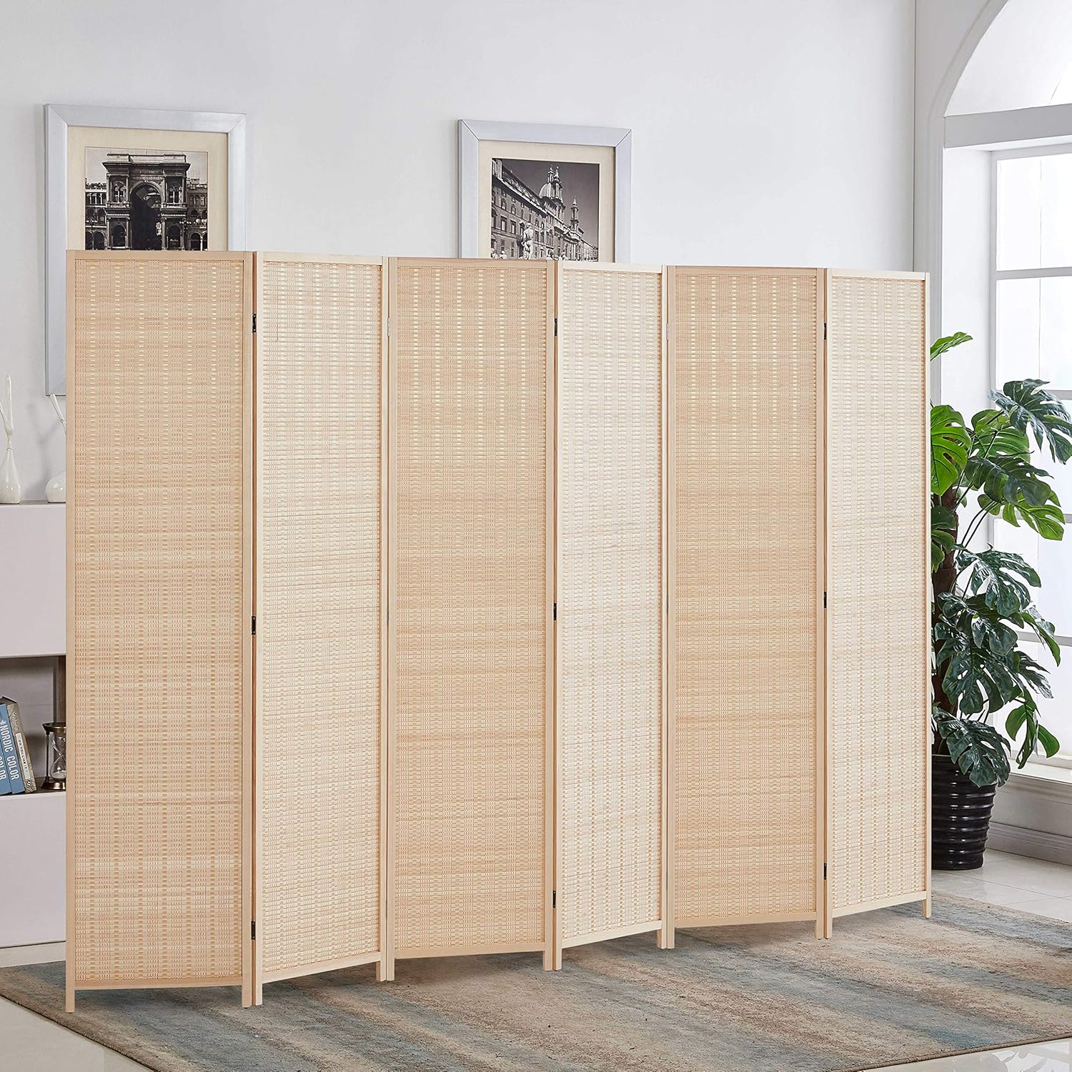 6 ft. Tall-Extra Wide, Bamboo Room Divider, 6 Panel Room Divider/Screen, Room Dividers and Folding Privacy Screens 6 Panel,Wall Divider