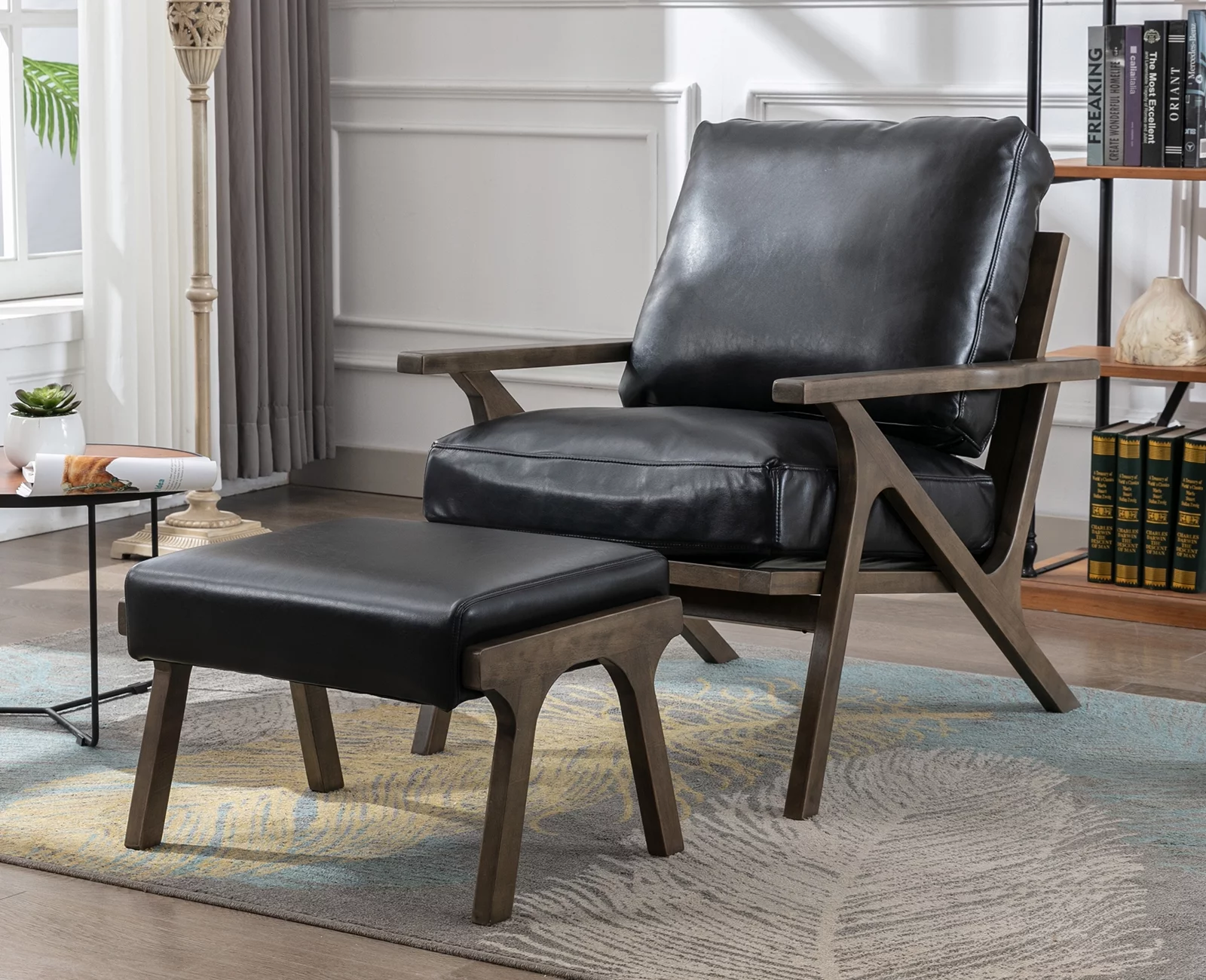 Guyou Mid Century Accent Chair and Ottoman Set