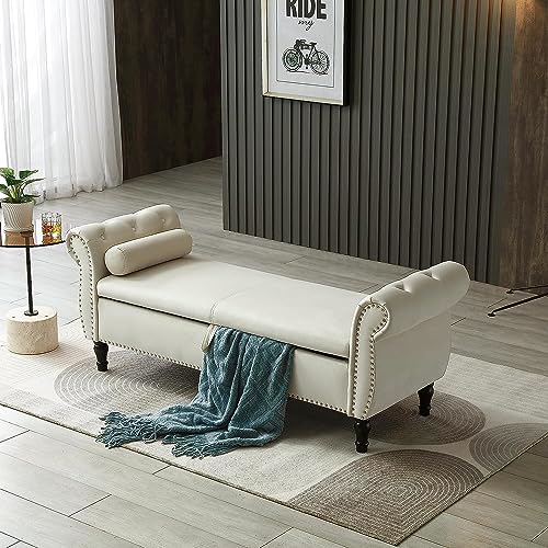 63" Button Tufted Velvet Upholstered Bench & Ottoman W/Storage for Bedroom End of Bed Home Entryway Living Space