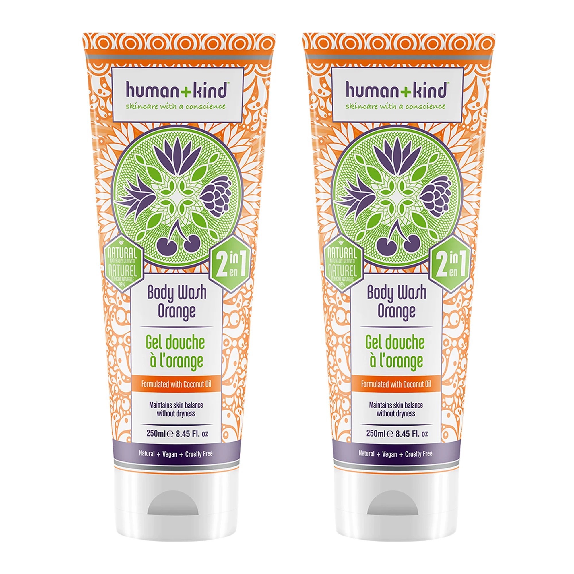 Body Wash Orange - Pack of 2 by Human+Kind for Unisex - 8.45 oz Body Wash