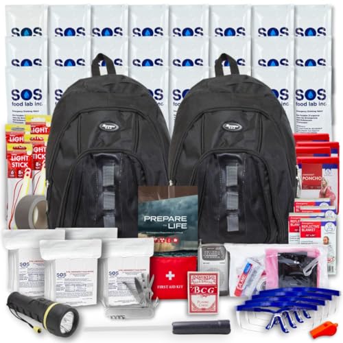 Essentials Complete Deluxe Survival Kit 2 & 4 Person | Bug-Out-Bag | Emergency Go Bag Kit for Wildfires, Hurricanes, and Other Natural Disasters