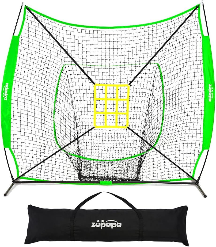 Zupapa 7 x 7 Feet Baseball Portable Hitting Pitching Practice Net, Baseball Backstop Practice Net for Batting Catching for All Skill Levels
