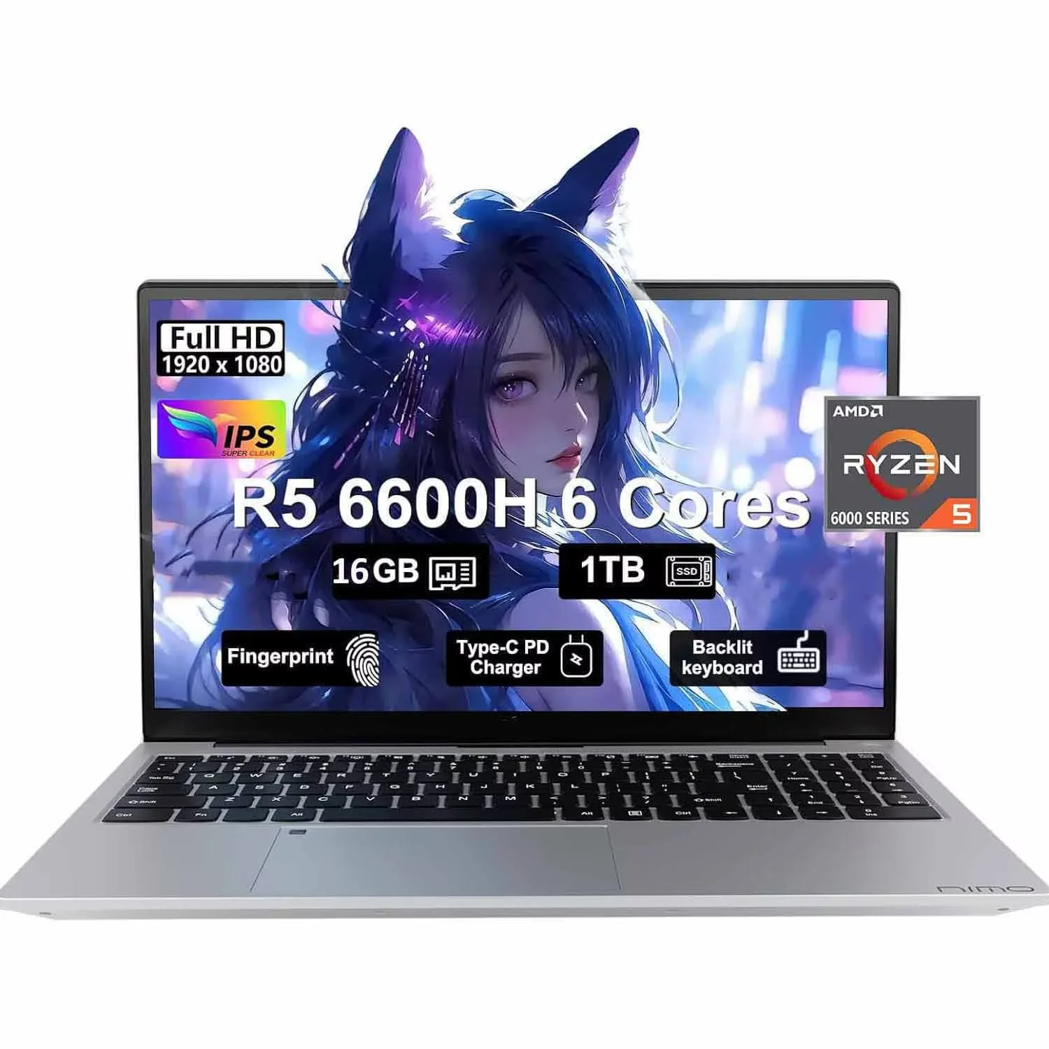 15.6" IPS FHD-Gaming-Laptop, AMD Ryzen 5 6600H 6-Cores 660M GPU 16GB DDR5 RAM 1TB SSD(Beat i7-1165G7