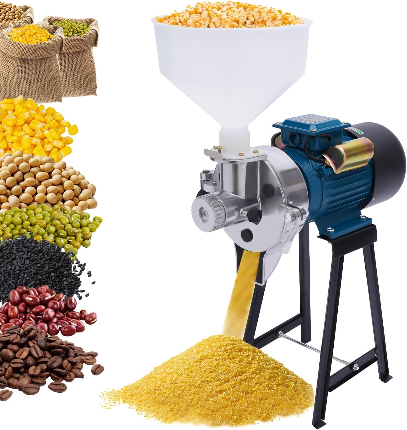 Electric Grain Mill Grinder, 2200W Wet&Dry Cereals Grinder, Commercial Grain Grinder Corn Mill, Heavy Duty Grain Grinder Machine 110V