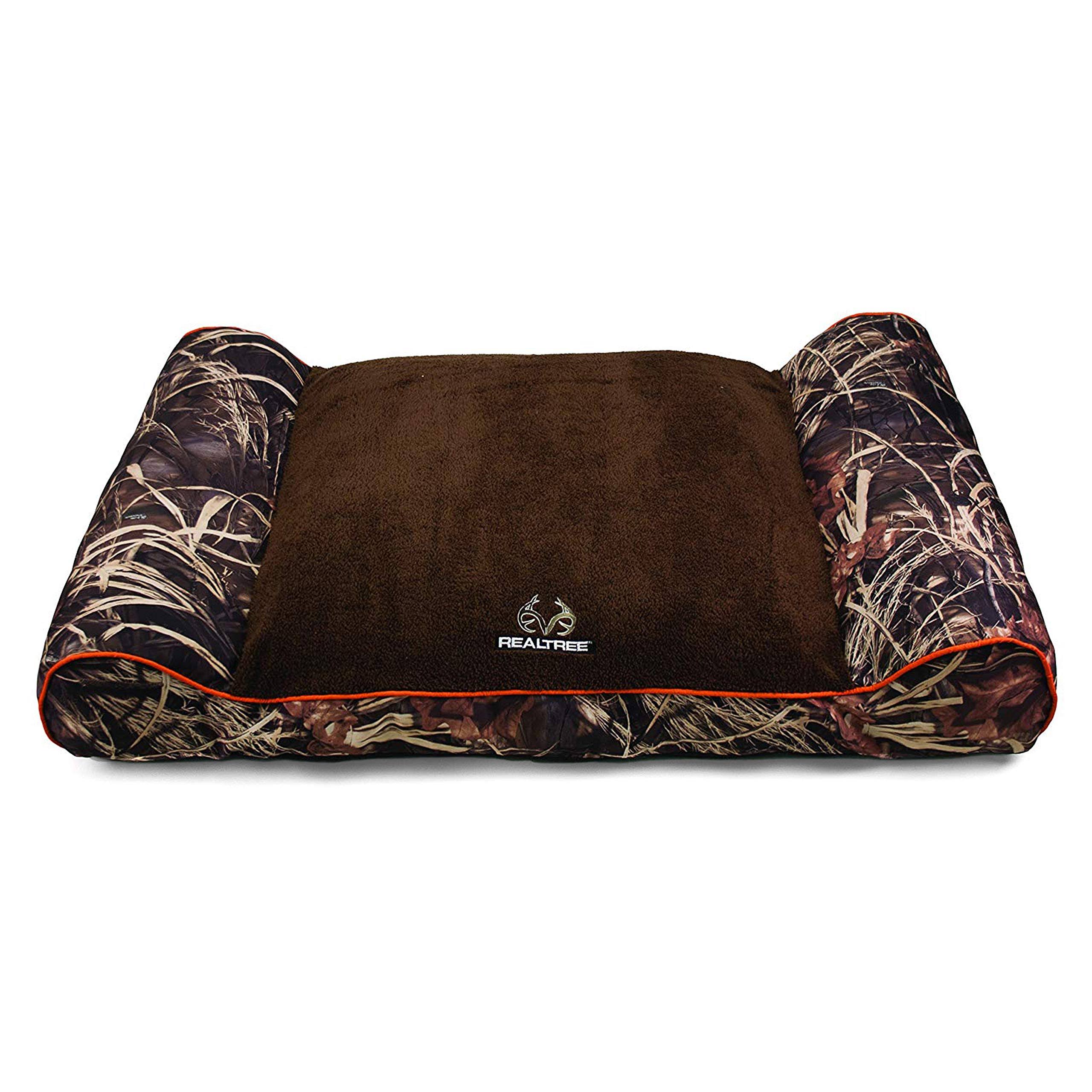 Dallas CL4830-160.1 Realtree Giant Camo Pet Bed with Bolstered Ends, Taupe with Orange Piping, 48x22 x 30x22