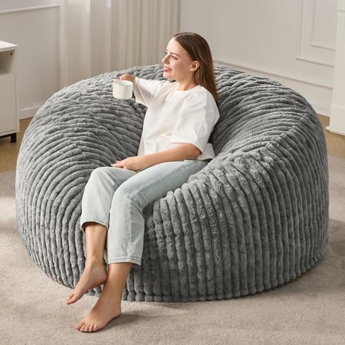 Hobestluk 5ft Bean Bag Chairs for Adults Large Beanbag Chair with Stripe Plush Cover Big Bean Bag Chair for Living Room Bedroom Dorm Office -Black