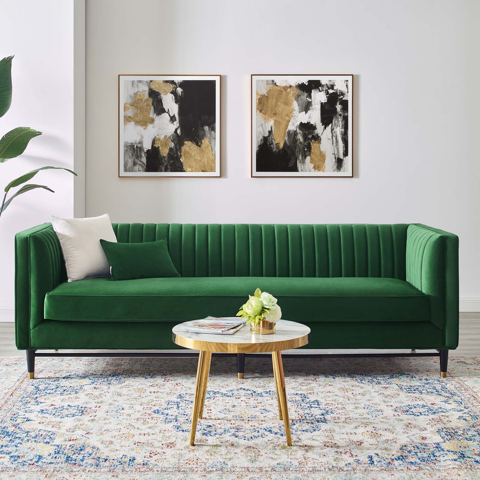 Modway Devote Channel Tufted Performance Velvet Sofa in Emerald