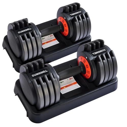 25/55 Lbs Pair Adjustable Black Grip Handle Dumbbell Set