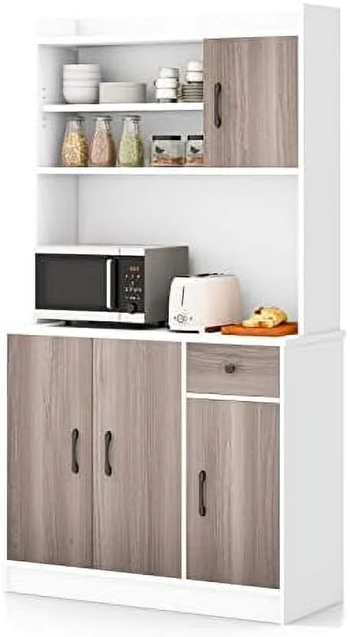 CCBIUOMBO Kitchen Pantry  Cabinet  71'' Freestanding Microwave Cupboard with 3 Cabinets