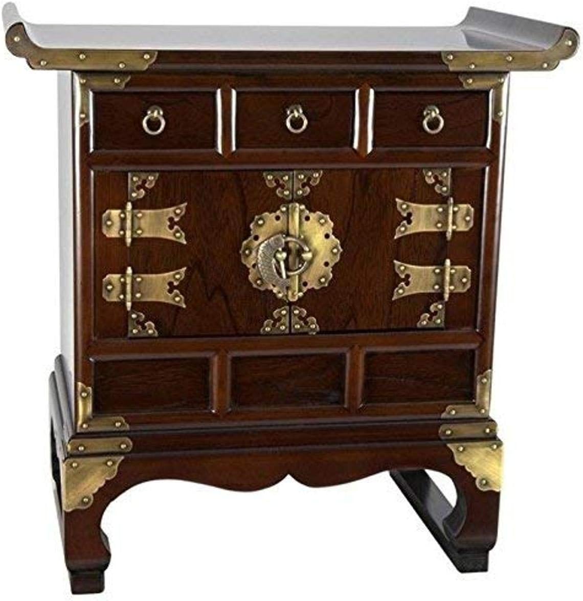 Oriental Furniture Korean Antique Style 3 Drawer End Table Cabinet