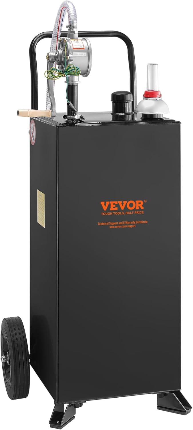 VEVOR Fuel Caddy 30 Gallon, Fuel Storage Tank with Wheels, Portable Gas Caddy with Manual Transfer Pump, Gasoline Diesel Fuel Container for Cars