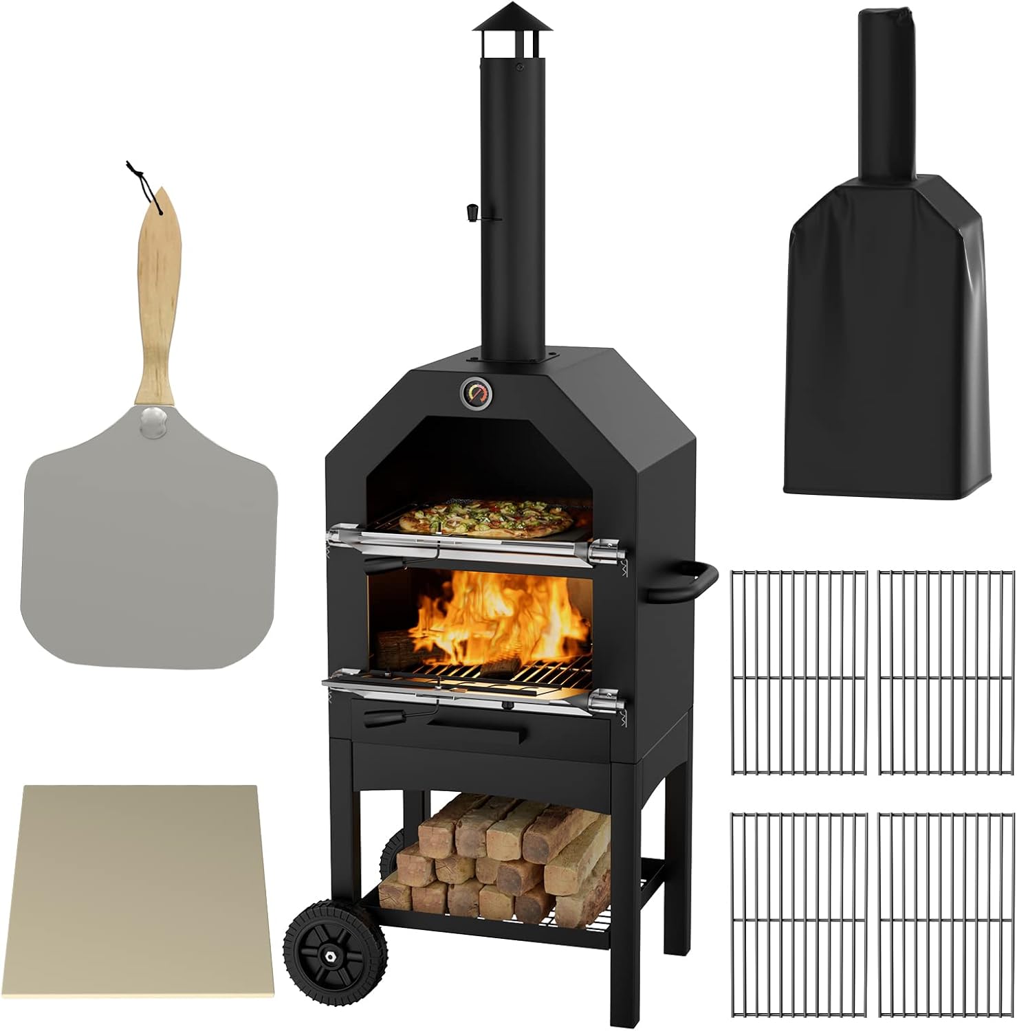 Amopatio Pizza Oven Outdoor, Everything Bundle Wood Fired Pizza Oven