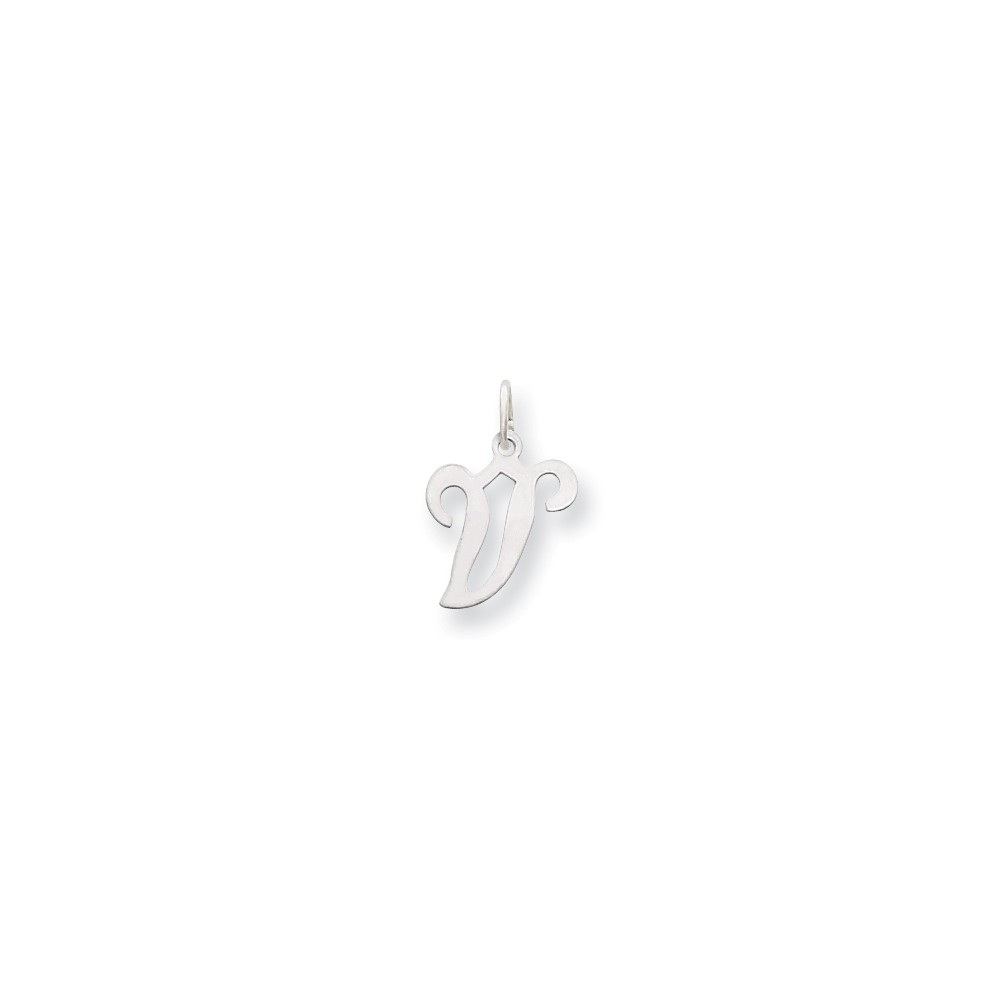 14k White Gold Solid Laser cut Polished Fancy Letter Name Personalized Monogram Initial V Charm Pendant Necklace Jewelry