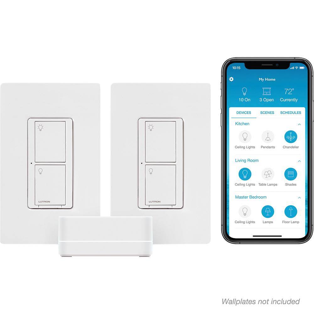 Lutron Caseta Wireless Smart Lighting Switch (2 Count) Starter Kit, White