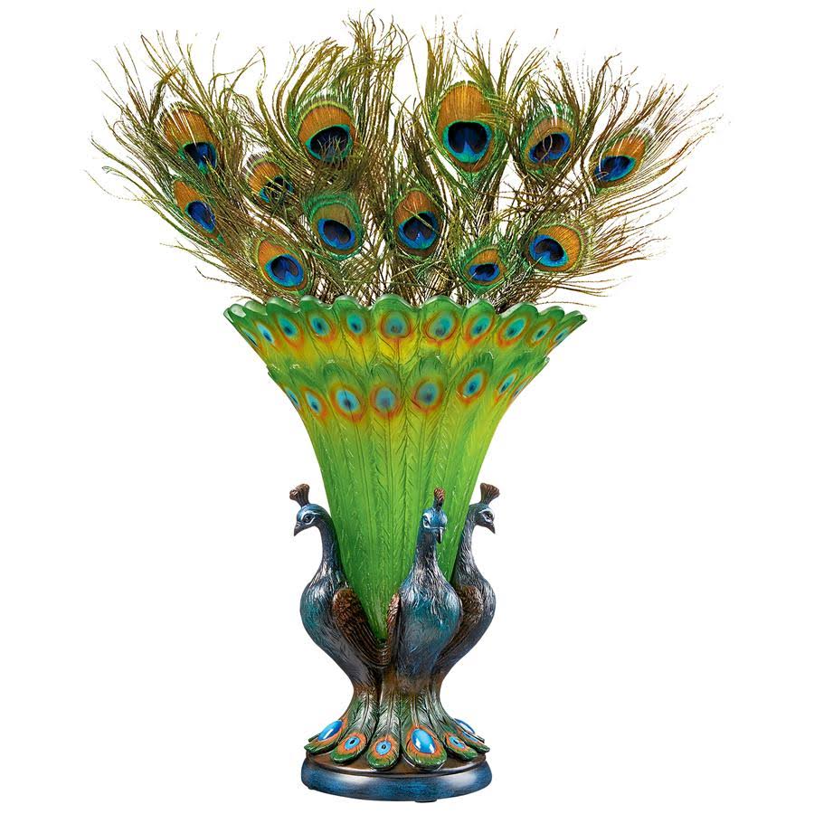 Toscano Grand Plumage Peacock Sculptural Vase KY1043