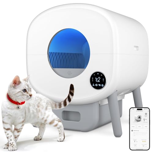 Cumrige Self Cleaning Litter Box, Large Capacity Automatic Cat Litter Box Self Cleaning for Cats, App Control,Safety Protection, 2 Roll Garbage Bags