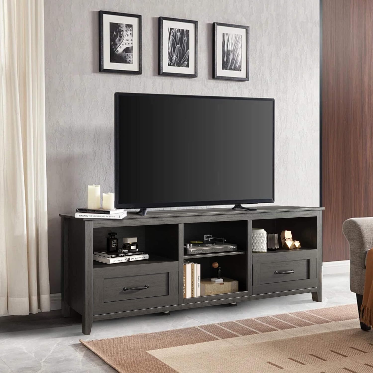 Black TV Stand for 55/65/70/75/80 inch TV, TV Media Center
