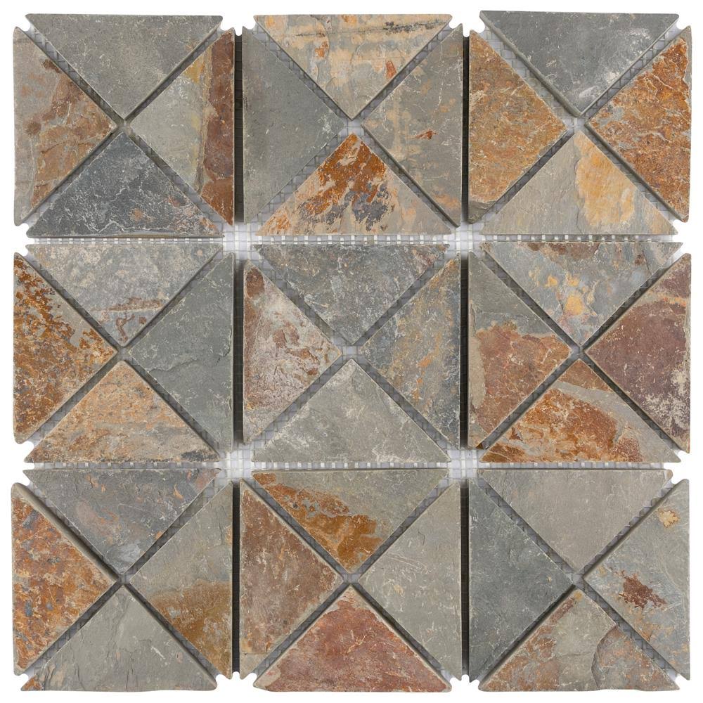 Merola Tile Crag Tri Square Sunset Slate 12 in. x 12 in. Natural Stone Mosaic (5.11 Sq. ft./Case)