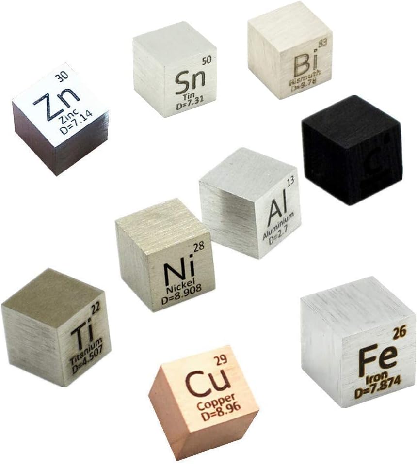 9 PCS Element Cube Set 10mm Density Cubes Up to 99.99% Pure Daily Metal Cubest Titanium Bismuth Carbon Nickel Iron Copper Zinc Aluminium Tin for