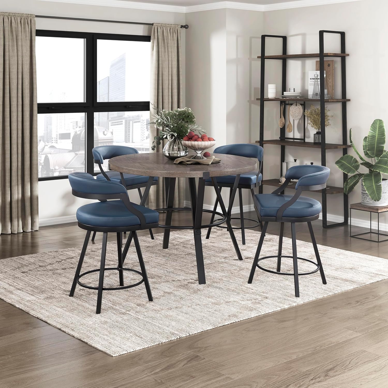 Lexicon Counter Height Table Set for 4, Modern Round Dining Room Table Set with 4 Faux Leather Swivel Chairs, Kitchen & Dining Room Sets