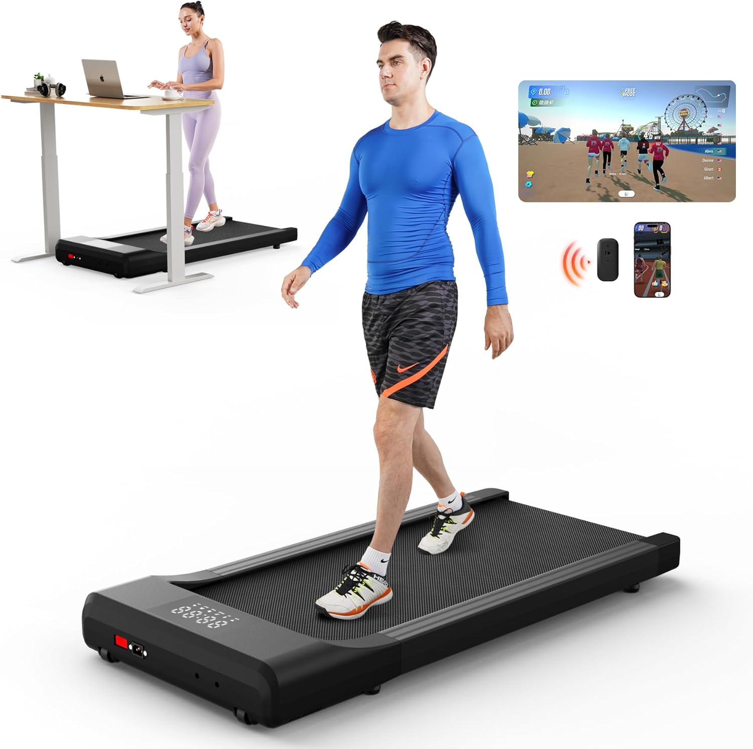 SupeRun Walking Pad, Under Desk Treadmill, 3 in 1 Portable Treadmill with Remote Control LED Display
