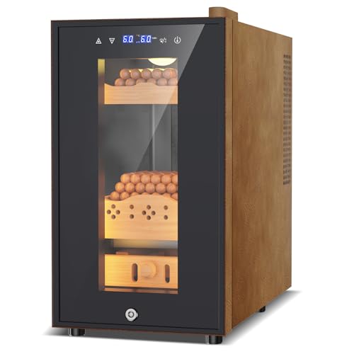 Electric Humidor, 25L 150 Counts Large Capacity,Thermostatic Cooling Humidor Cabinet with Spanish Cedar Wood Shelves, Digital LED Screen, Safety Lock