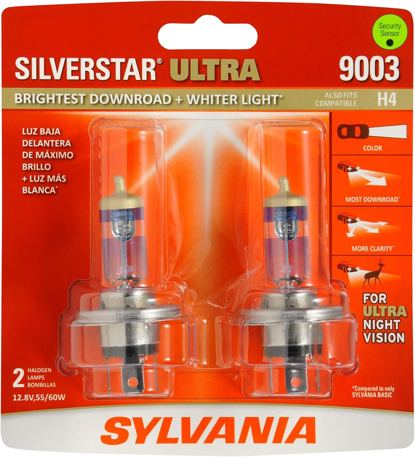 SYLVANIA - 9003 SilverStar Ultra - High Performance Halogen Headlight Bulb, High Beam, Low Beam and Fog Replacement Bulb