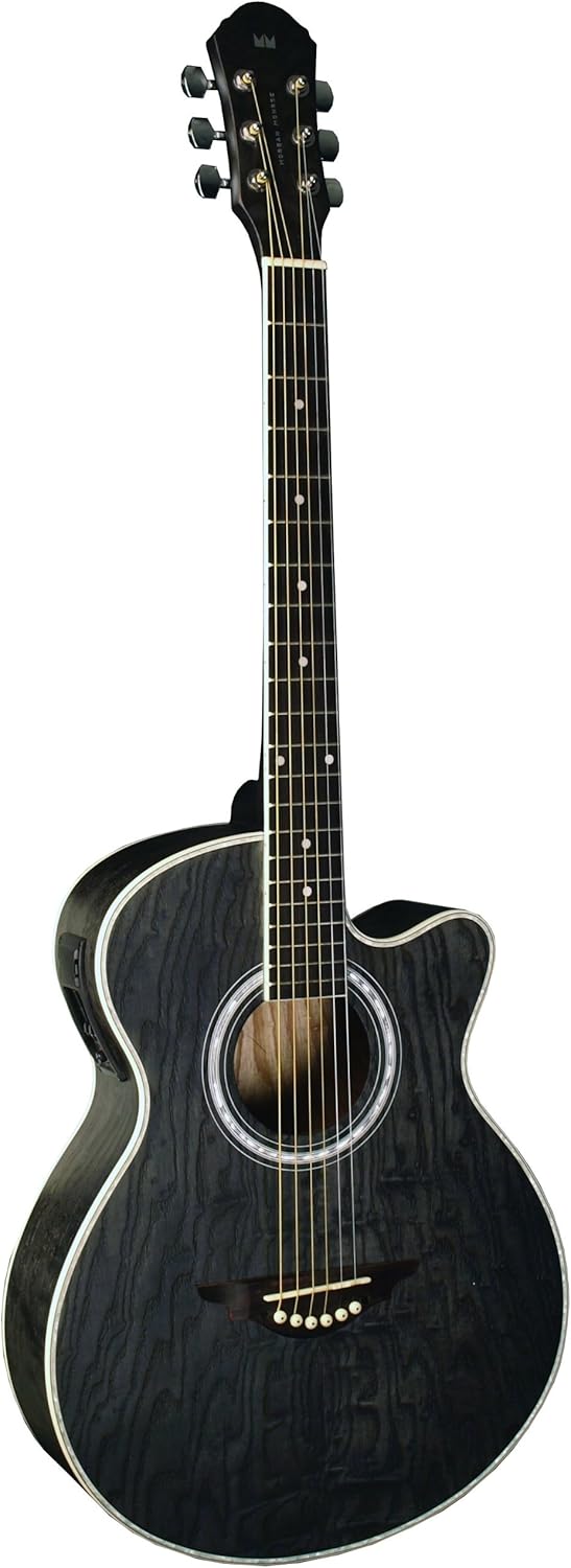 Morgan Monroe MM-QABK Quilted Ash Acoustic Electric Guitar, Transparent Black