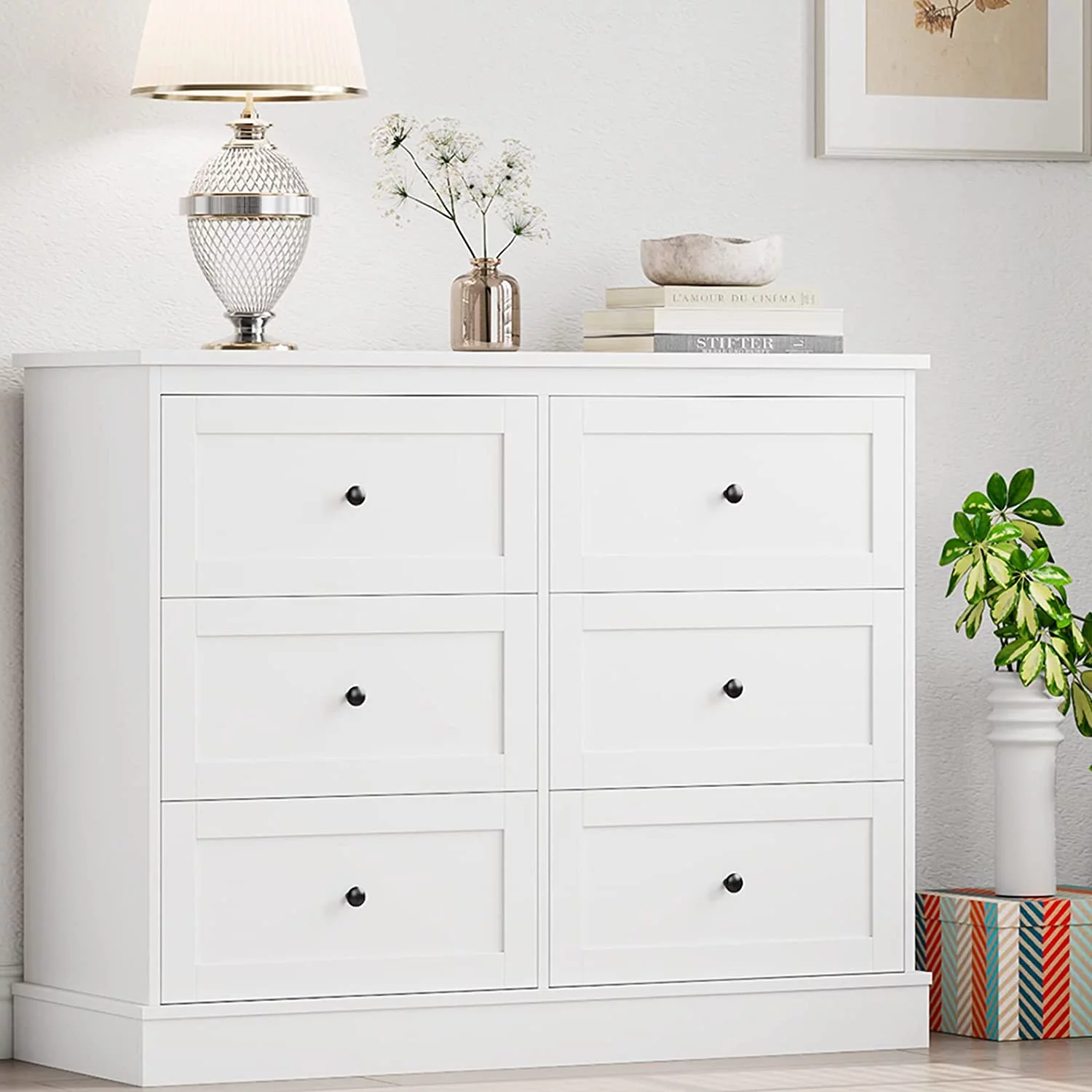 White Dresser  6 Drawer Dresser White   Double Chest with Deep Drawers  Wide  Organizer Cabinet for Living Room