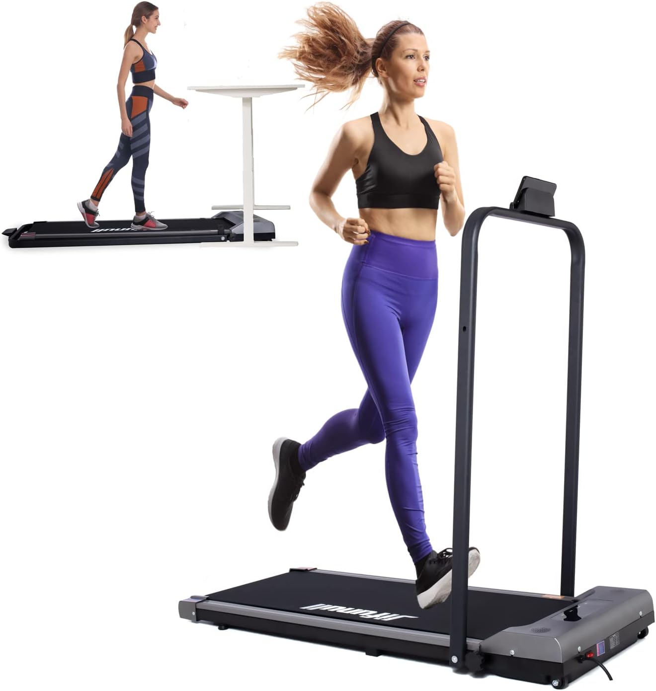 Jifunull 2-in-1 Under Desk Treadmill, Electric Foldable Treadmill Adjustable Speed, Compact Folding Walking Treadmill with LED Display