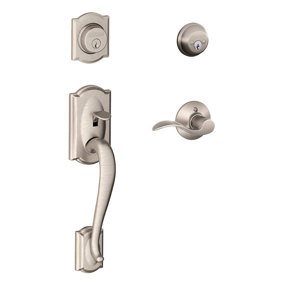Schlage Camelot x Accent Lever RH Double Cylinder Handleset - Satin Nickel